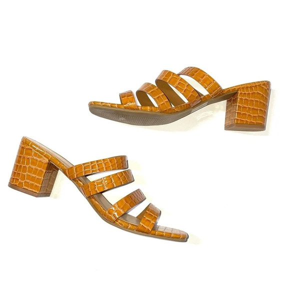 NEW Lulus Zaynie Tan Crocodile Embossed Strappy High Heel Sandal Size 8.5 - Picture 2 of 6